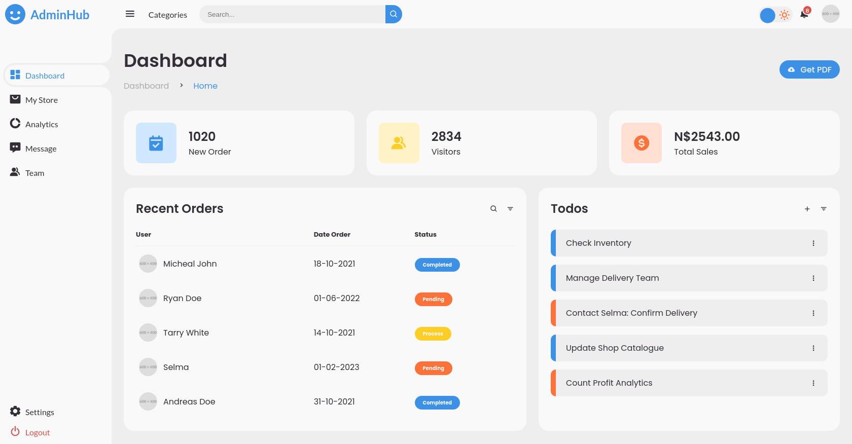 AdminHub Admin Dashboard v2.1