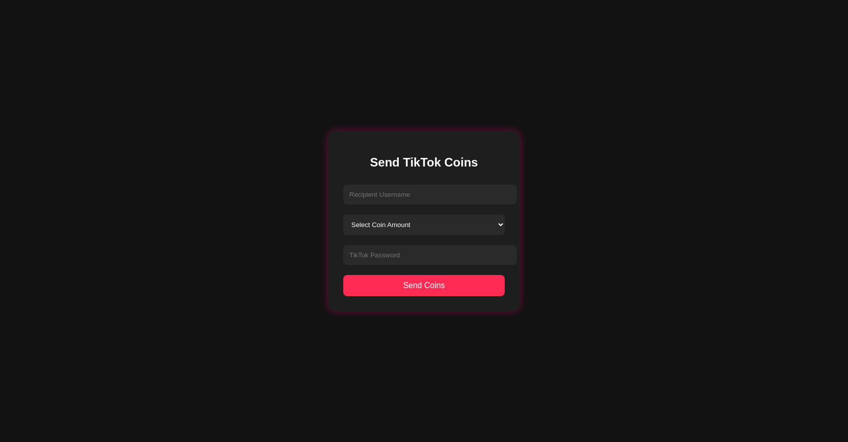 Fake Tiktok Coin Send Form