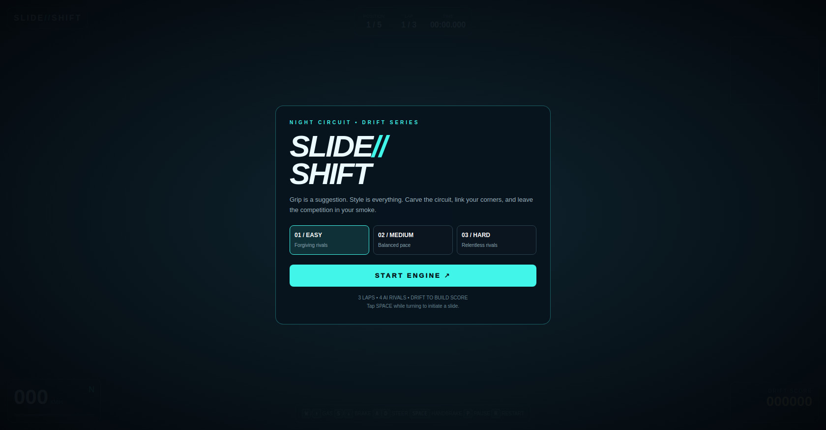 2D Drift Racing Game in HTML Canvas and JavaScript