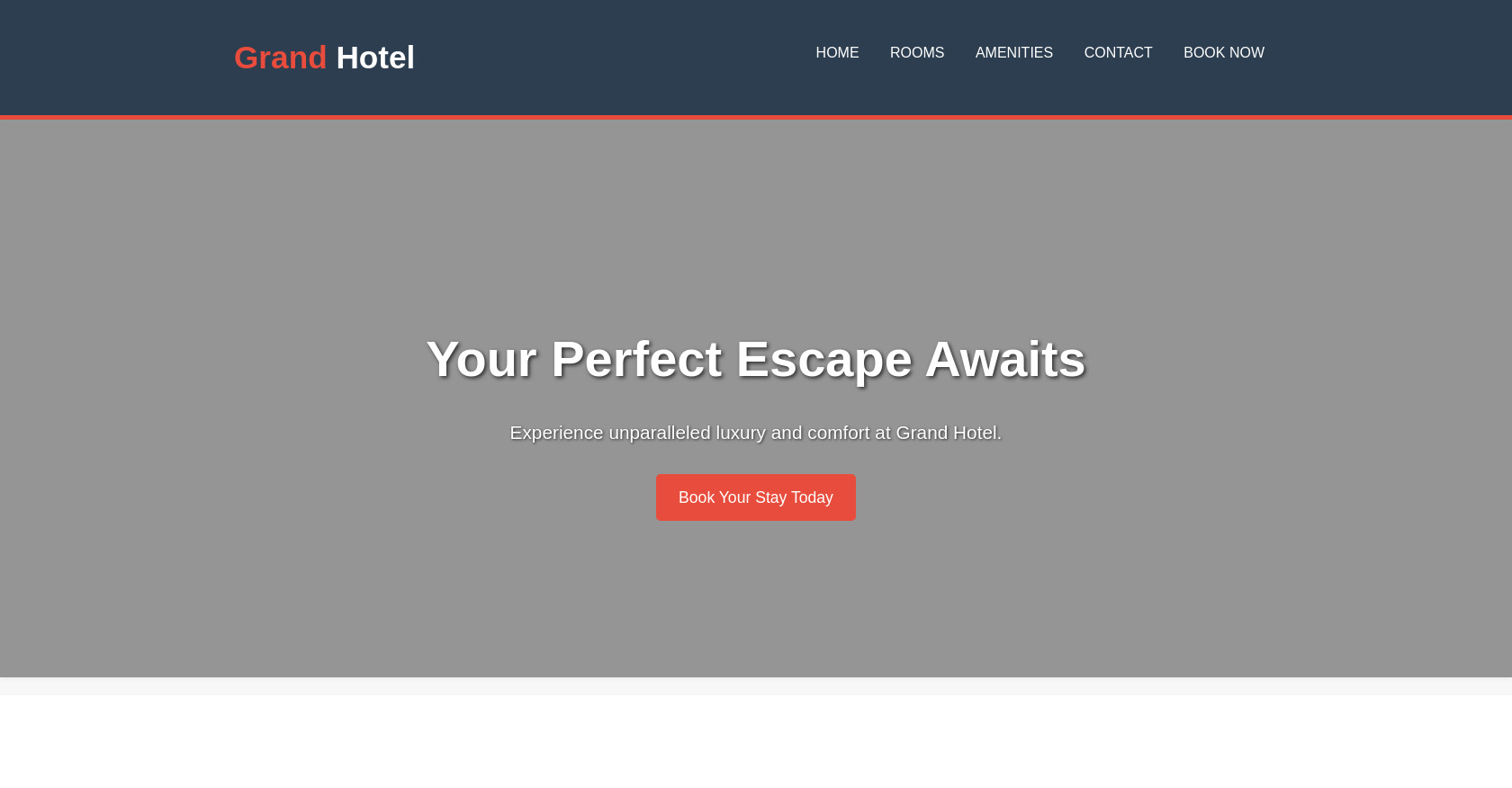 Hotel Booking Page HTML - Rooms, Amenities, Contact