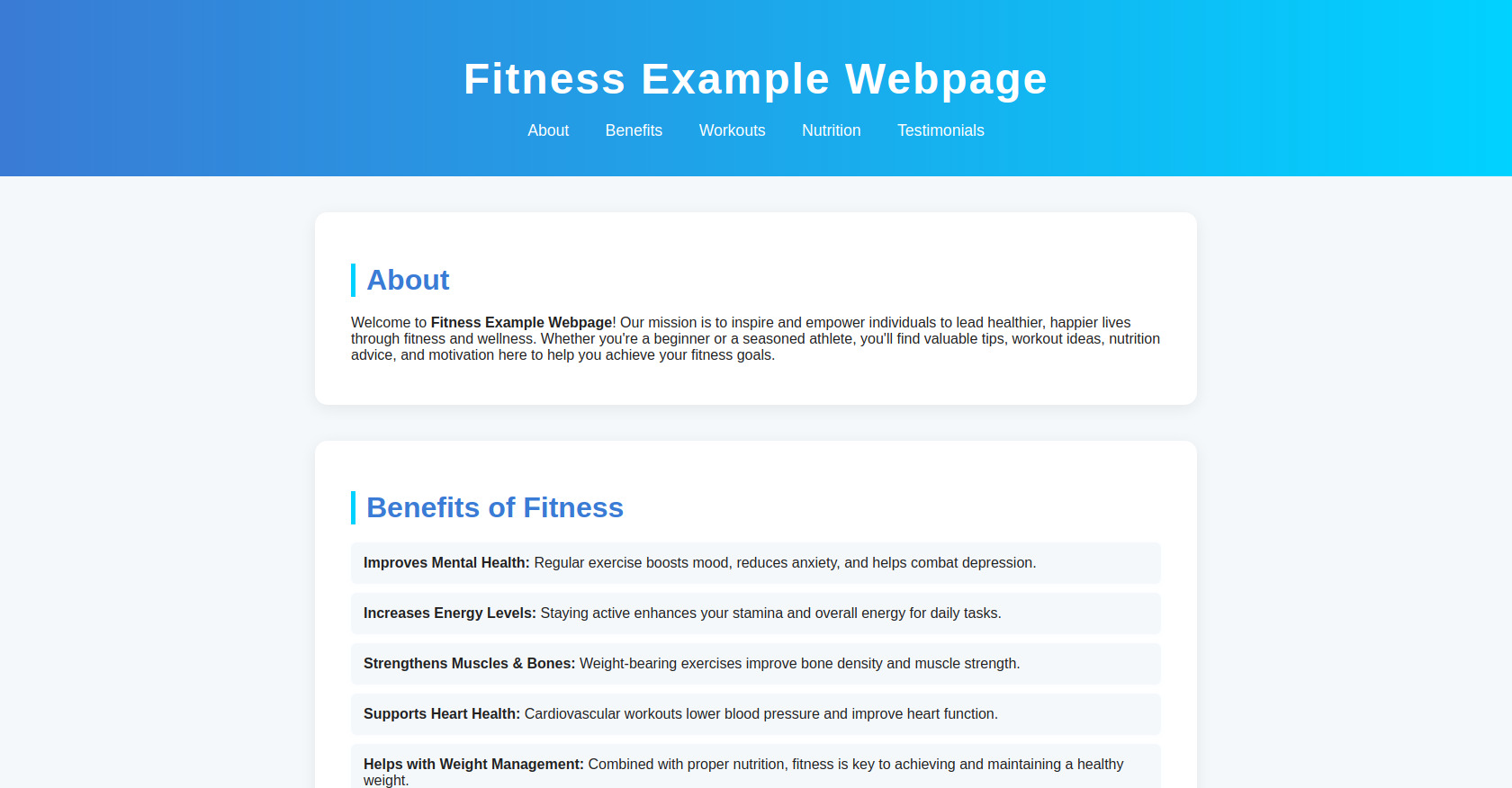 Fitness Webpage Example: HTML, CSS Layout