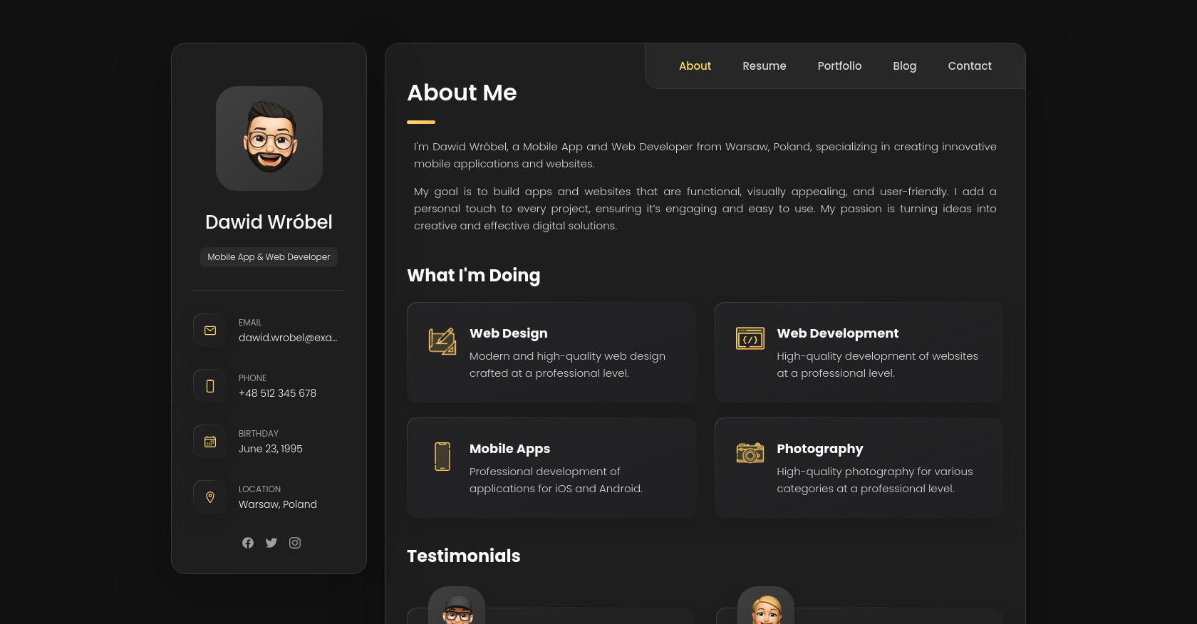 Portfolio Webpage Example