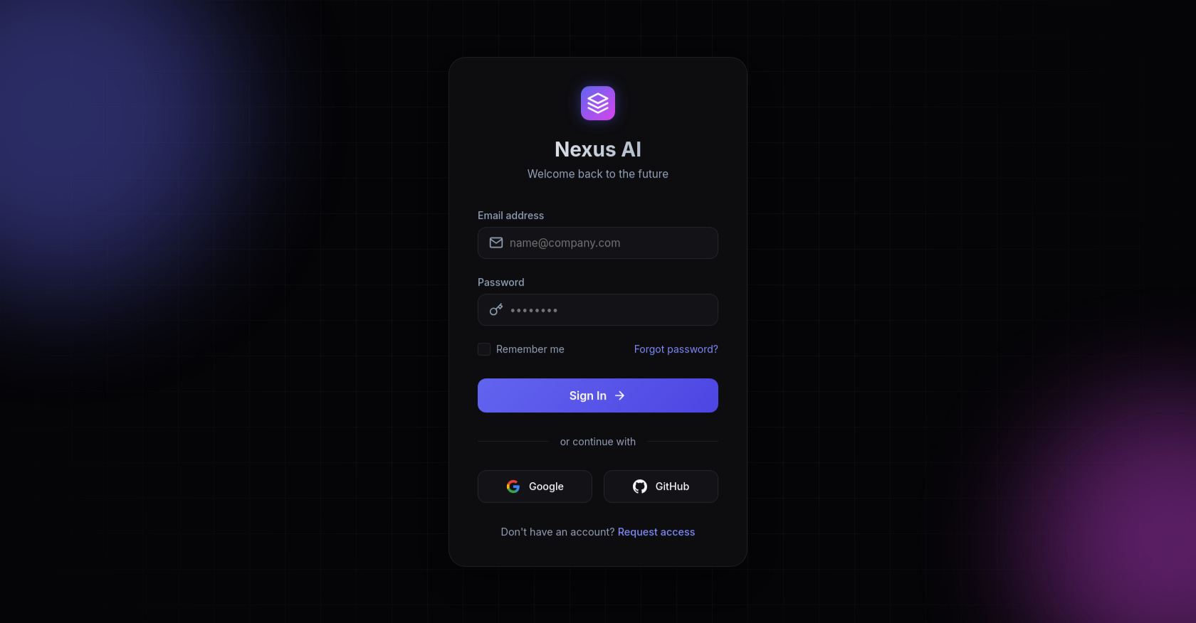 Nexus AI Login Page HTML Template