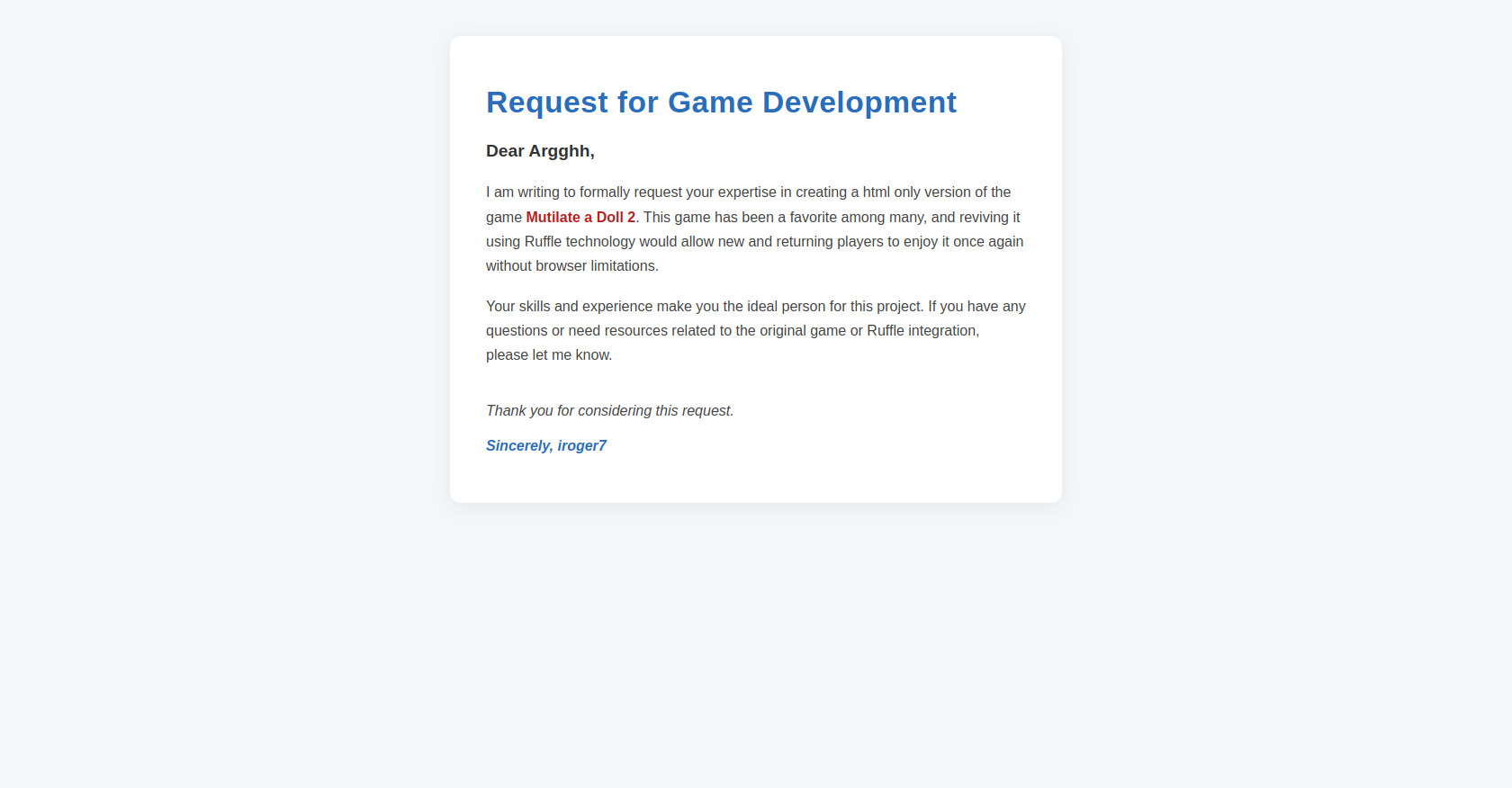 Ruffle Flash Game Request: Mutilate a Doll 2 HTML