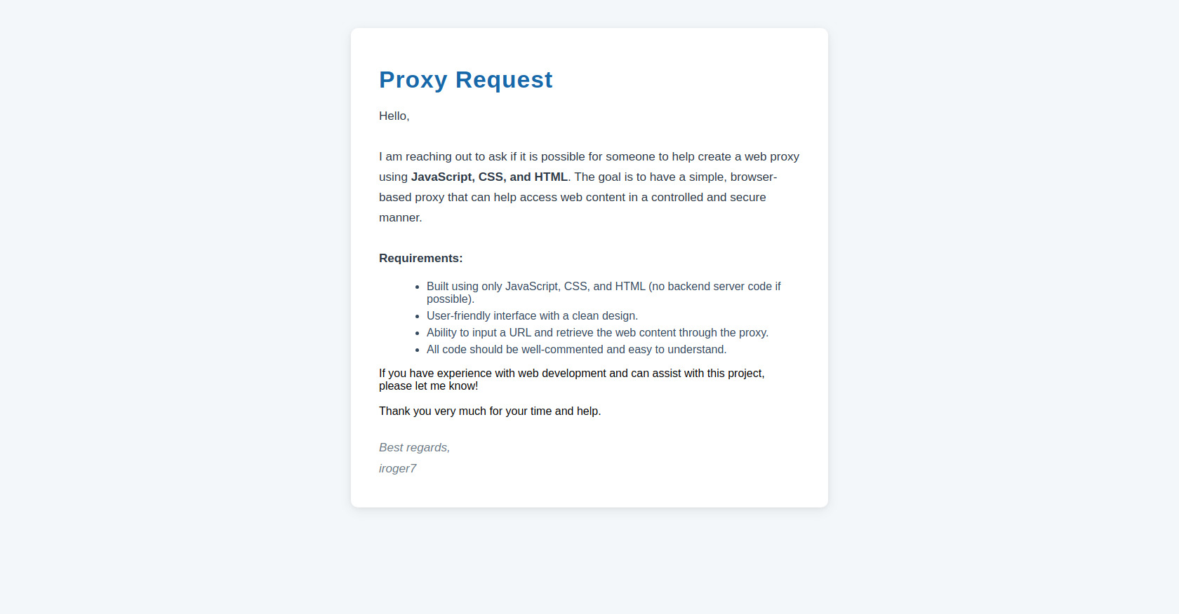 Web Proxy Request: HTML, CSS, JavaScript