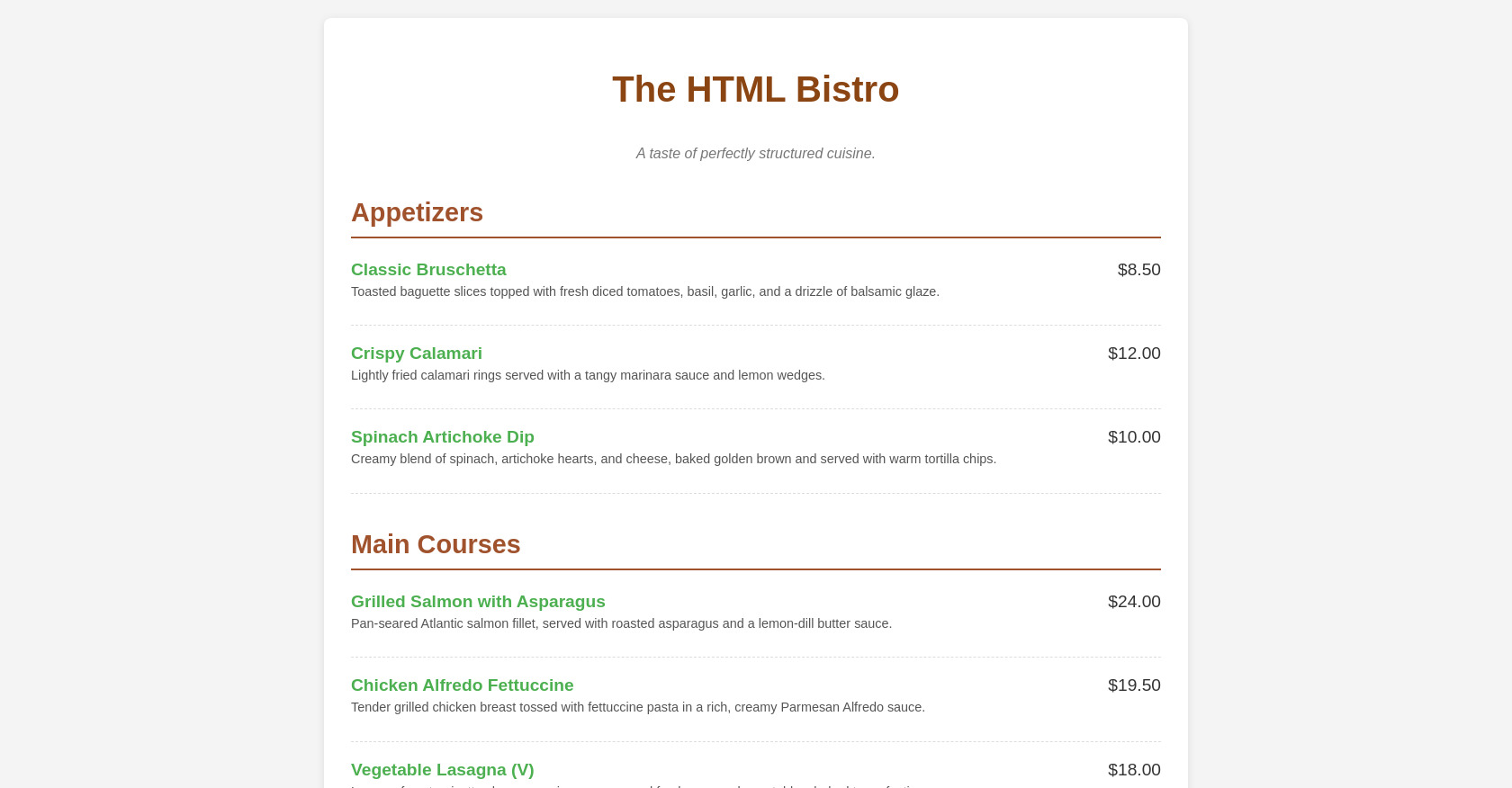 HTML Restaurant Menu Template