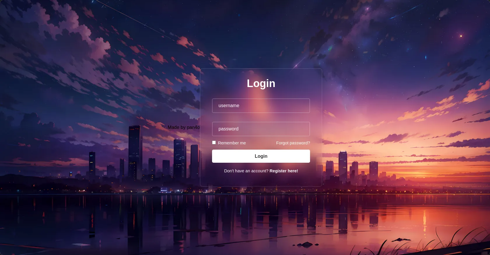 Login page