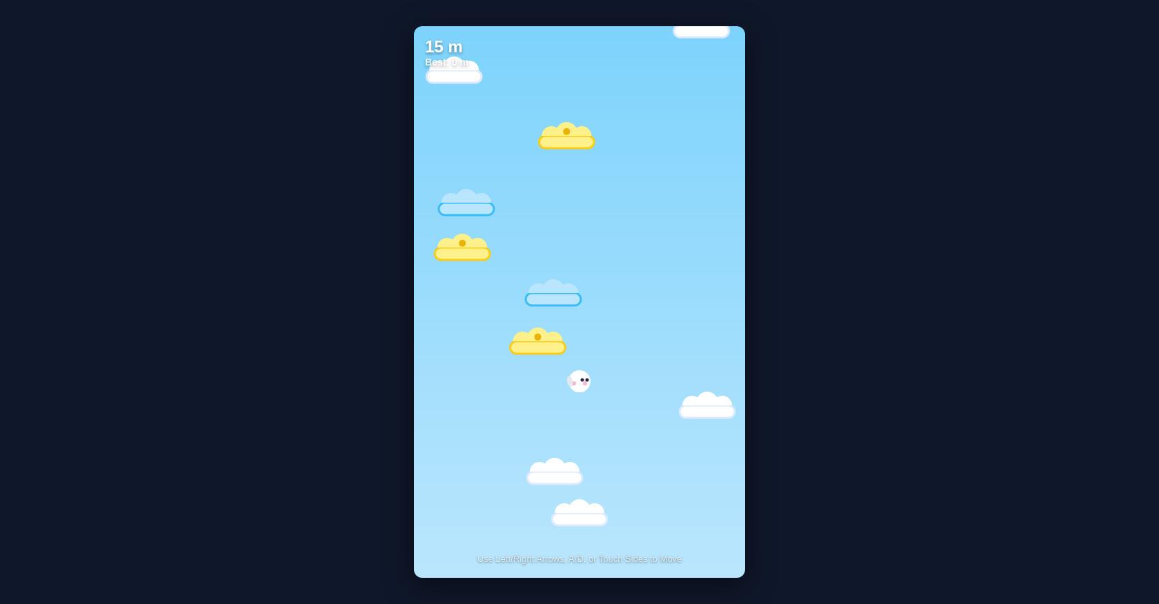 Cloud Jumper Game in HTML Canvas and JavaScript