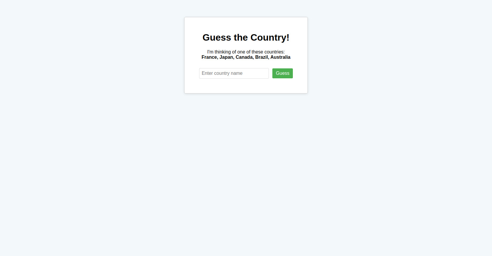 Guess the Country Game - JavaScript Example