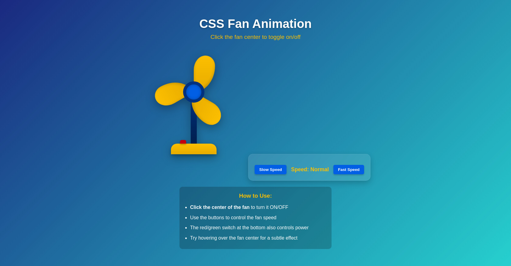 CSS Animated Fan: Toggle On/Off, Control Speed