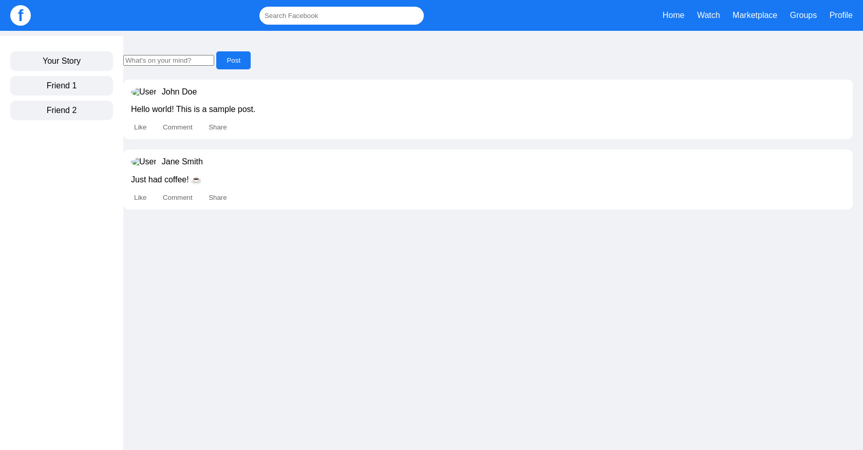 Facebook UI Mockup - HTML Example