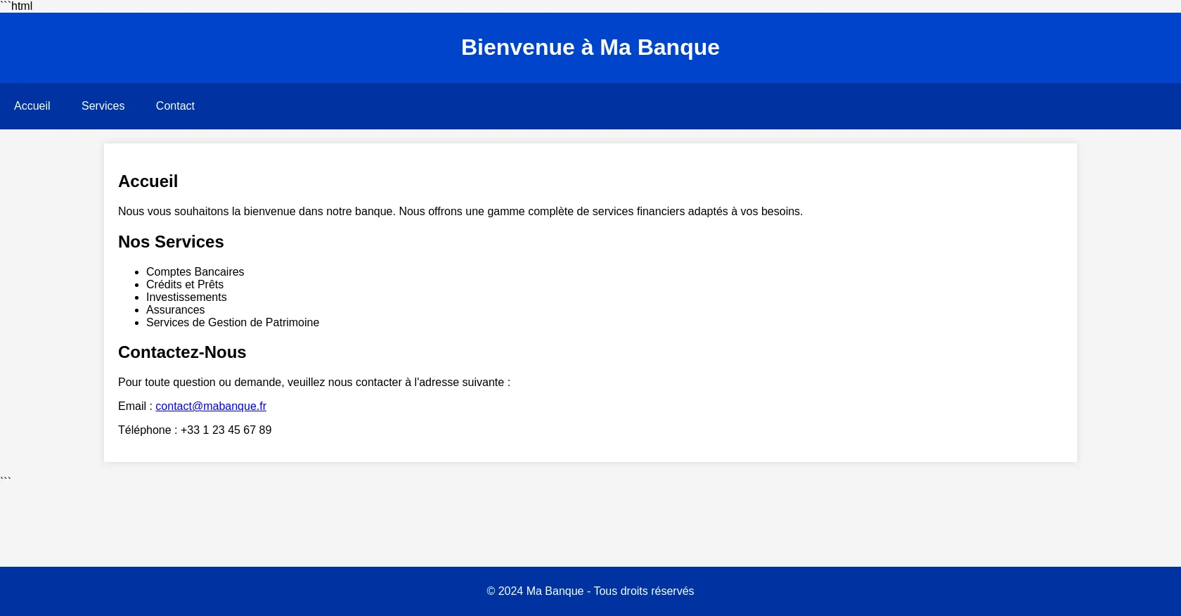 SITE WEB BANQUE ACCEUIL