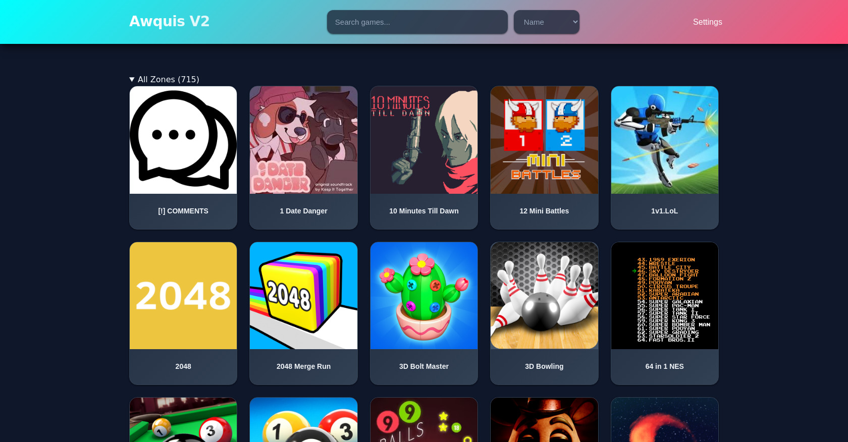 Unblocked Games HTML Template with Search & Settings