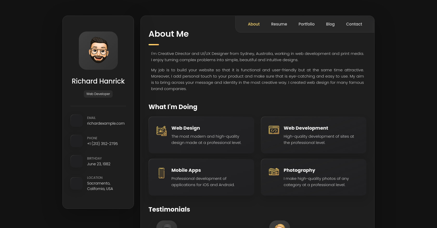 Portfolio Webpage Example
