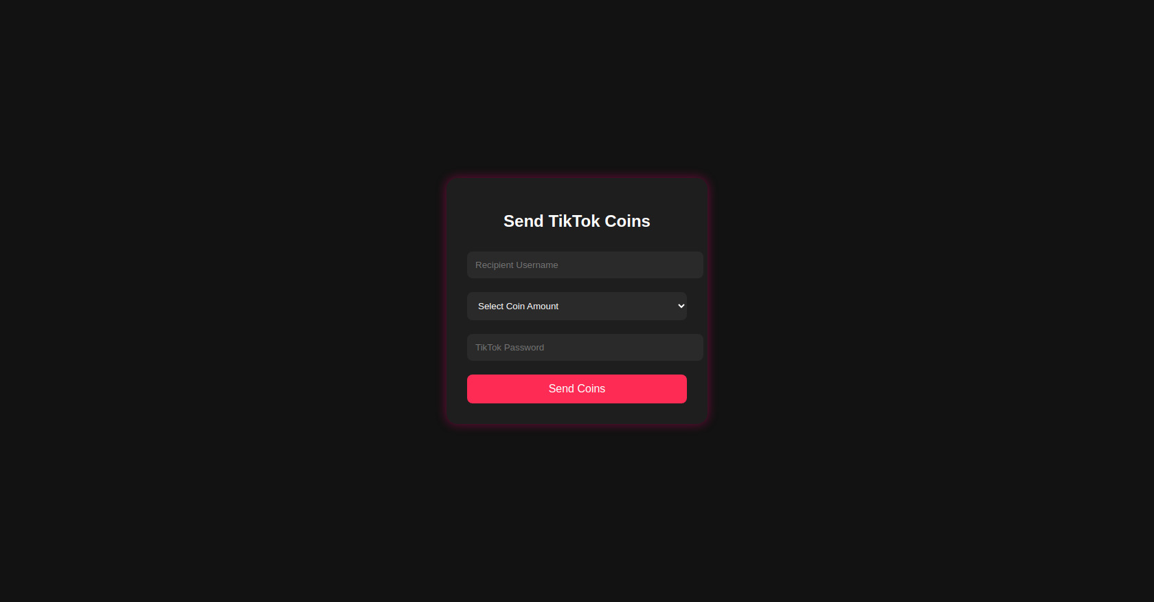 TikTok Coin Sender HTML Form