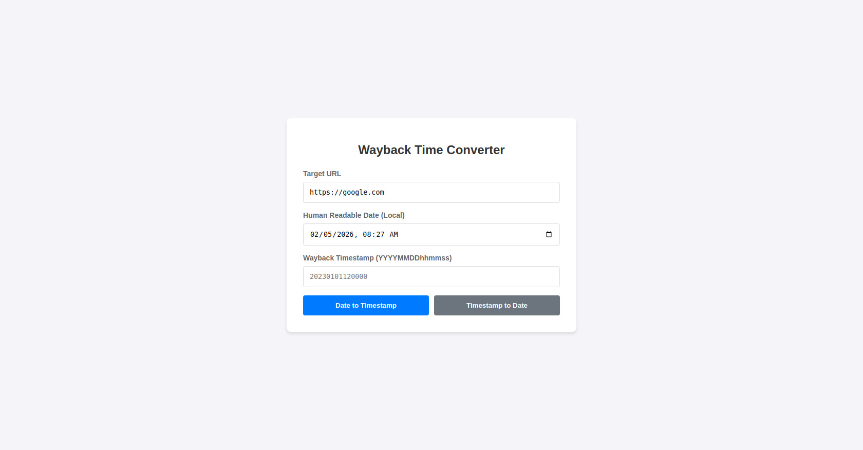 Wayback Machine Time Converter HTML