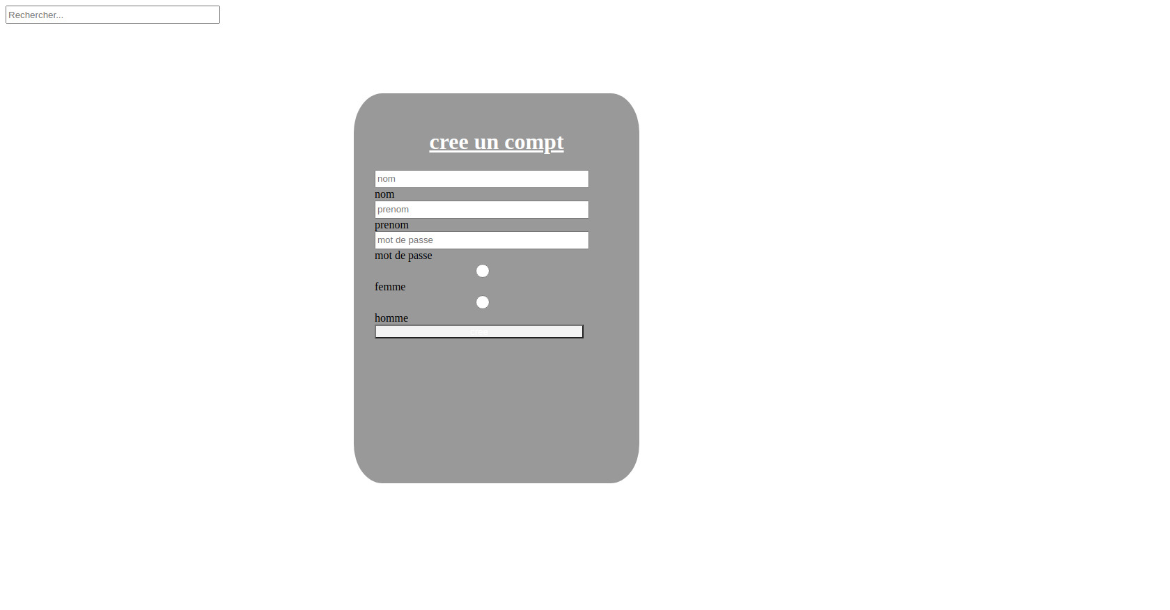HTML Create Account Form with Search Input