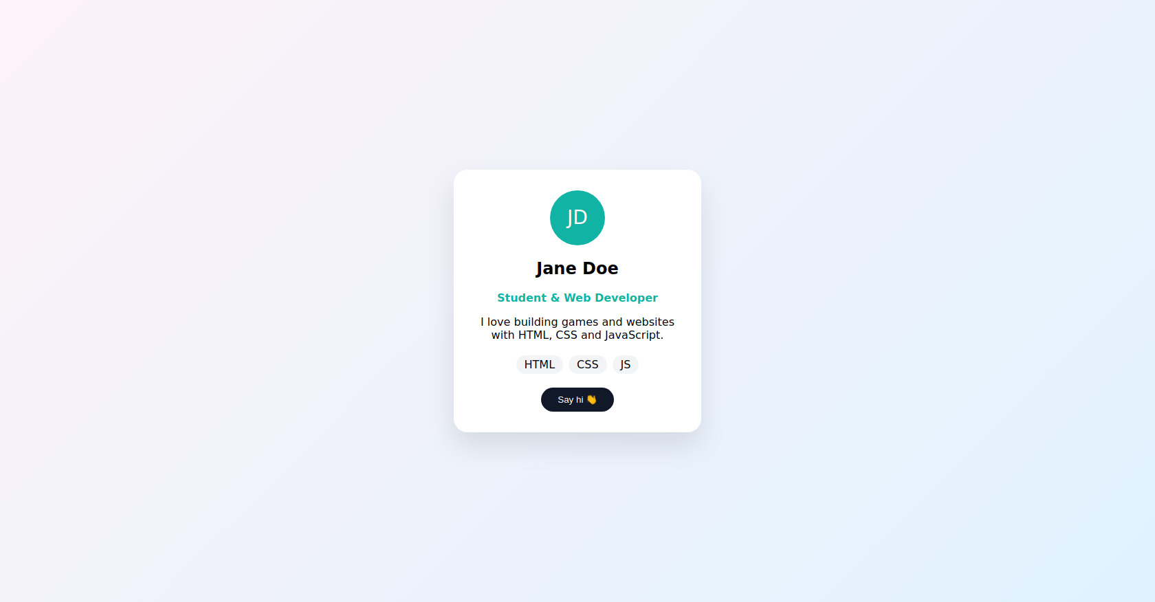Student Portfolio Profile Card with CSS and JavaScript