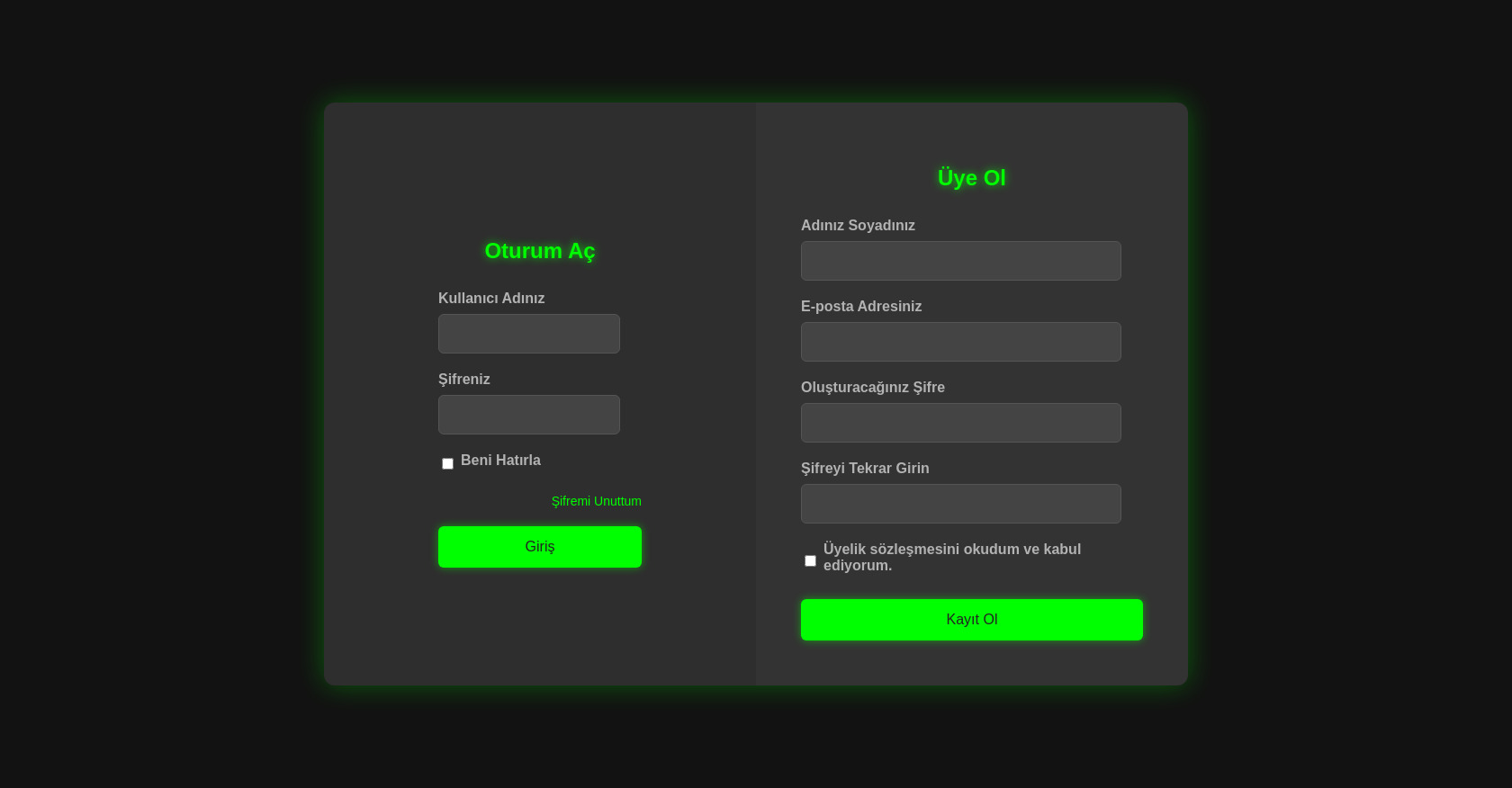 Login/Signup Form (Turkish)