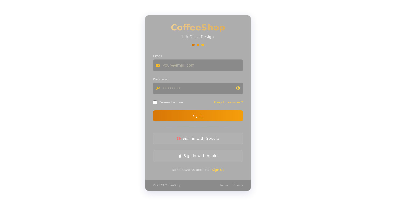 CoffeeShop Login Page with Glass Effect & Tailwind