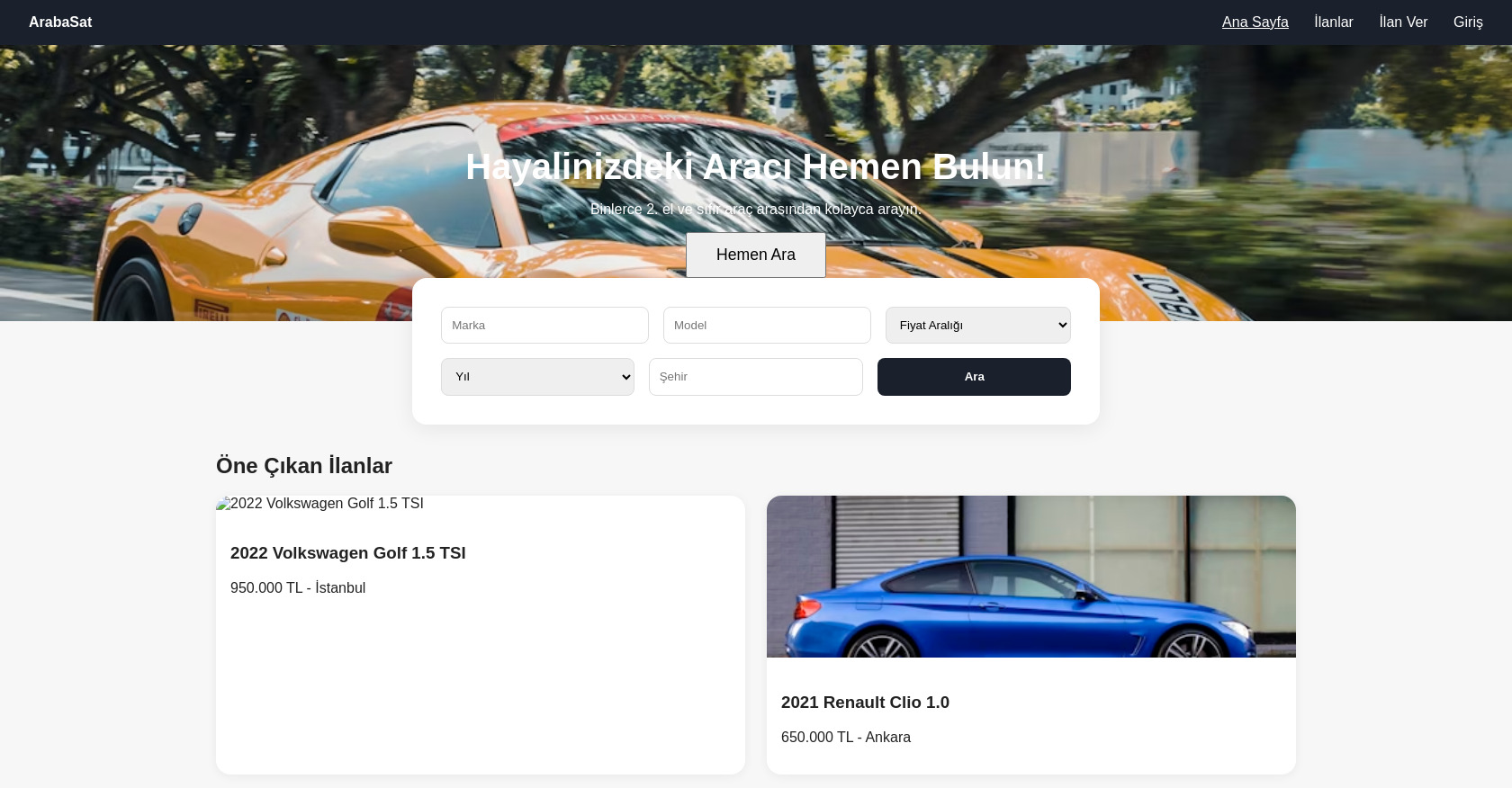 Araba Alım Satım Platformu: İlanlar, Filtreleme