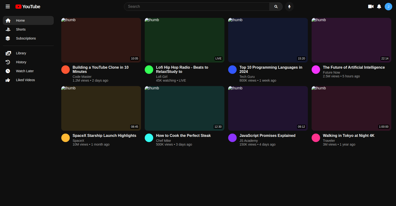 YouTube Clone HTML CSS JavaScript Code