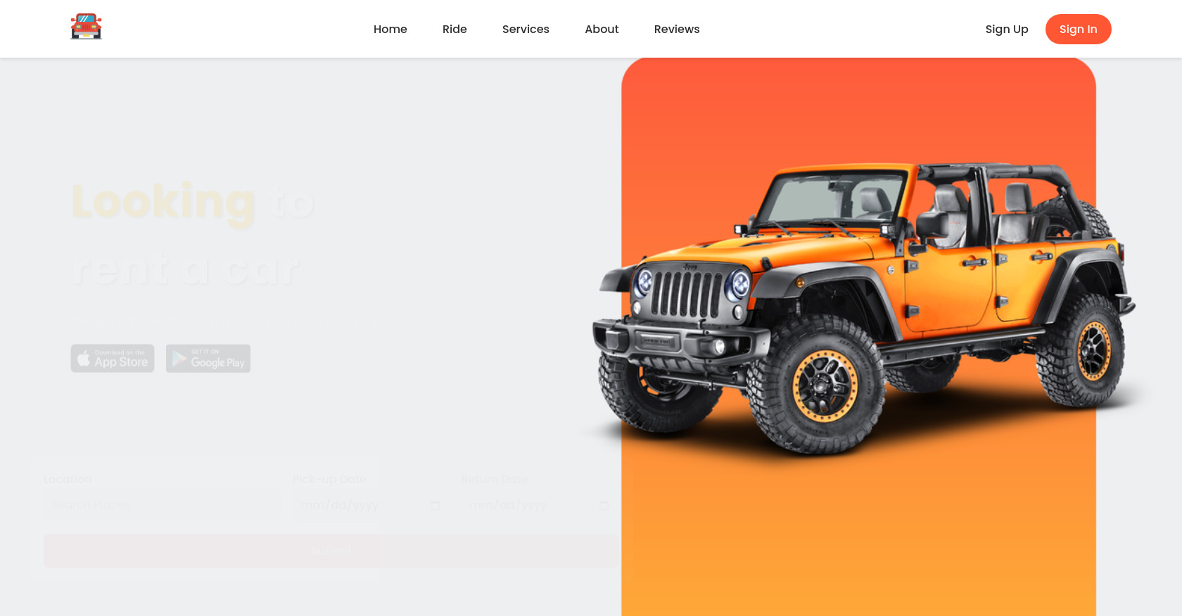 Home Rent Car Landing Page