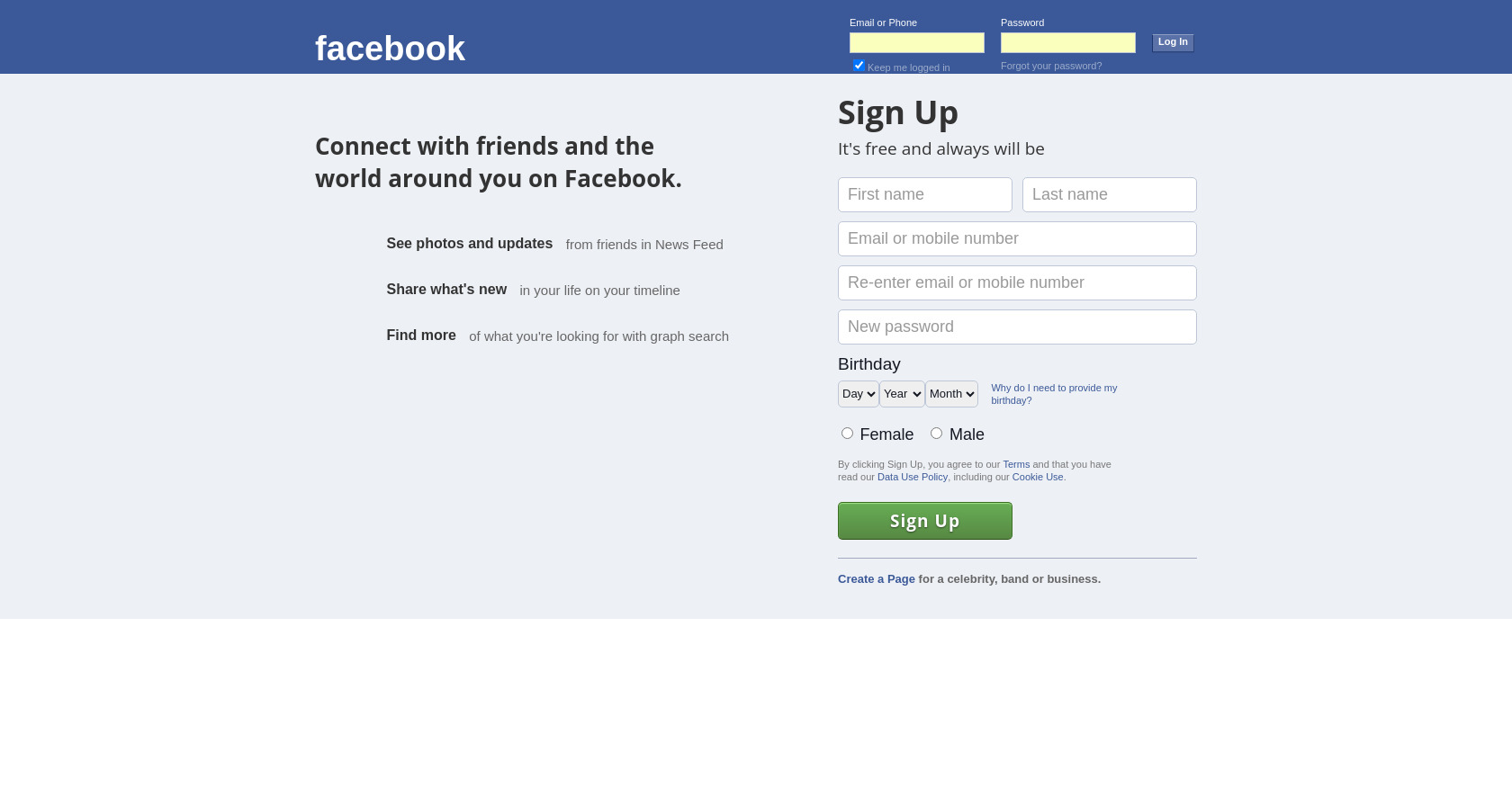 Facebook Login & Signup HTML Code Snippet