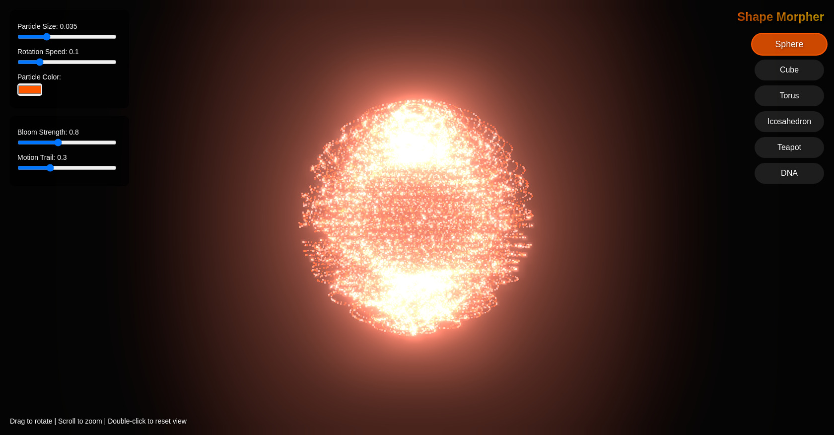 Three.js Particle Shape Morphing with Controls